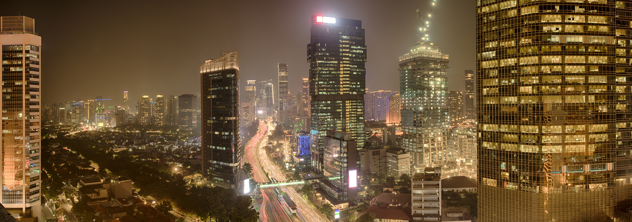 View of Jakarta downtown with skyscrapers lit